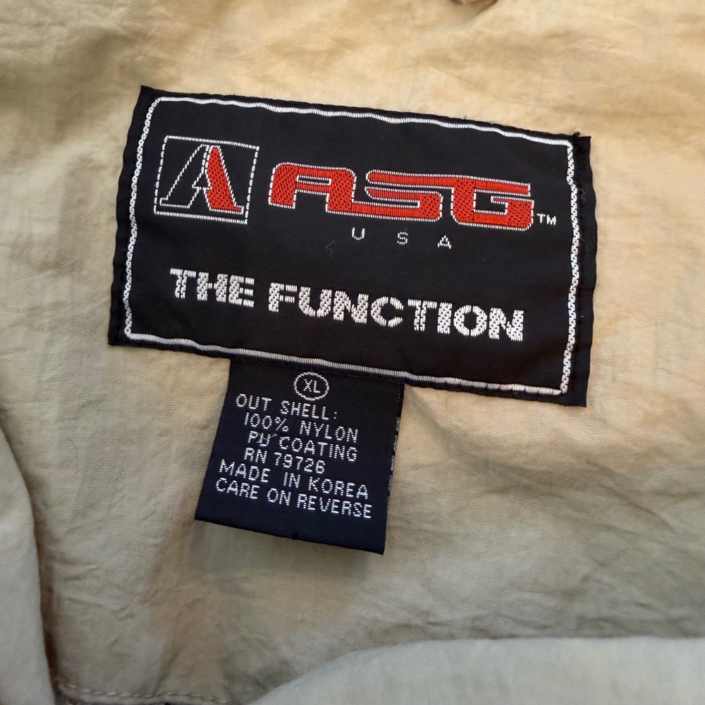 ASG Athletic USA Function VTG 90s XL Tan Nylon Windbreaker Jacket Stripe READ - Picture 2 of 16